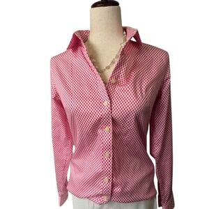 Banana Republic Pink White Blouse Geometric Print Button Up Size 4